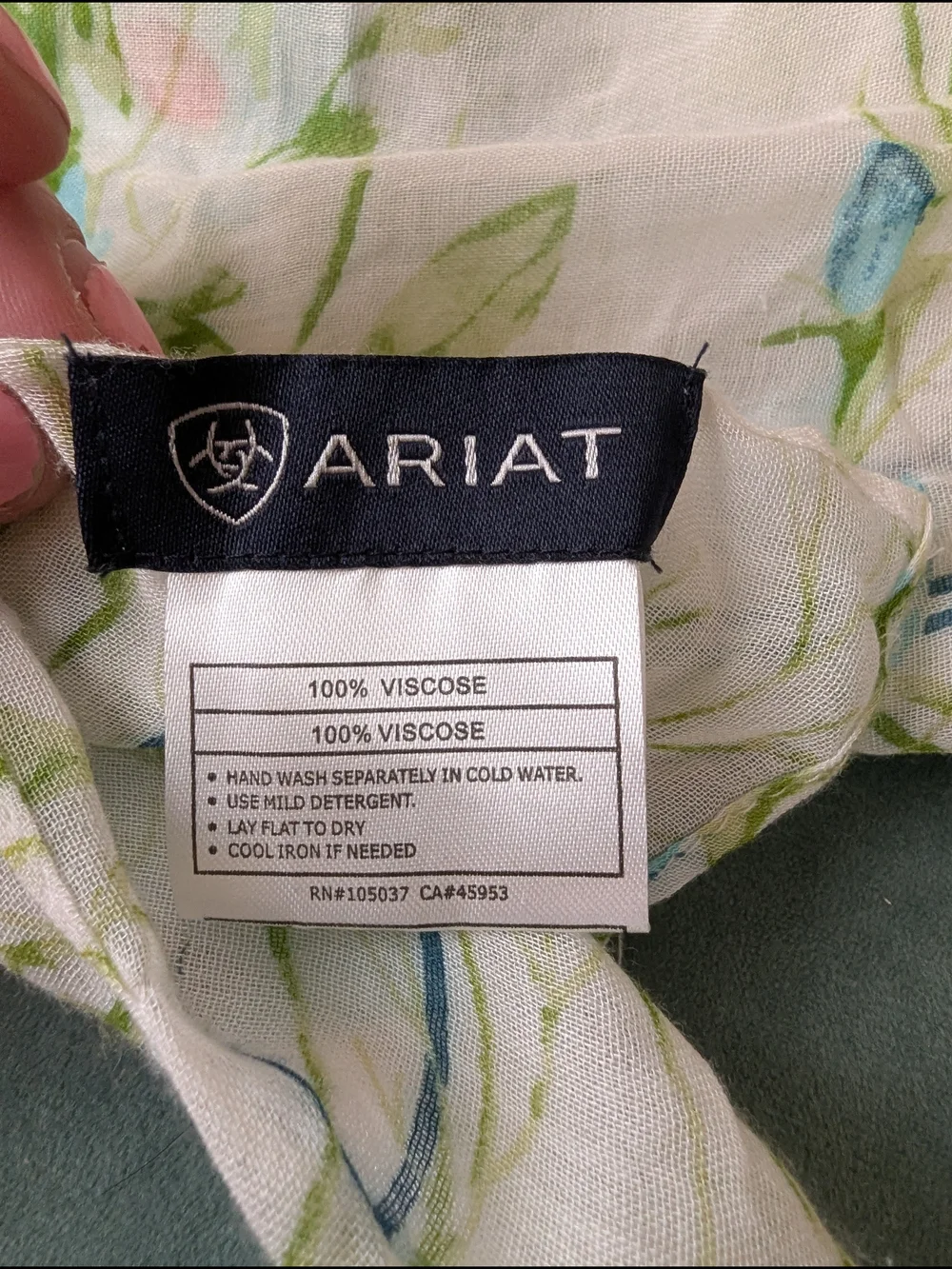 Ariat Lightweight White Floral Scarf/Wrap with Blue, Pink, and Green Accents